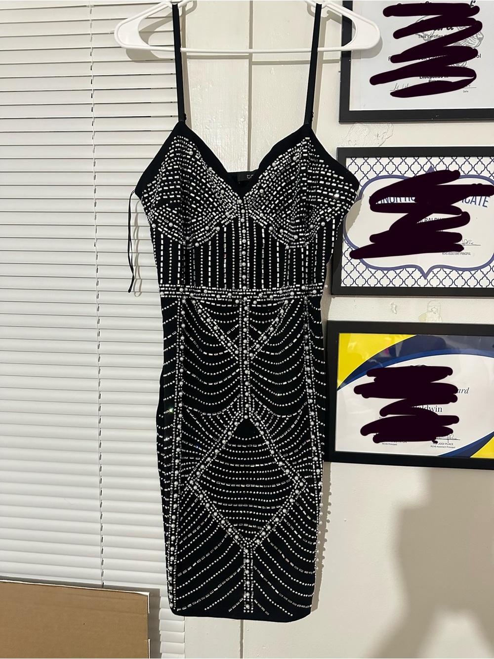 Black Beaded Spaghetti-Strap Midi Dress